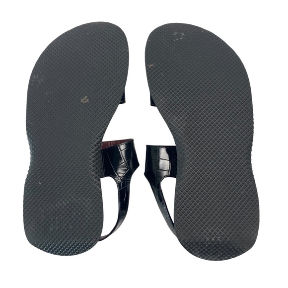 STAUD Nicky Platform Sandals in Crocodile-Embossed Leather Slingback Black Sz 37 - Picture 5 of 10